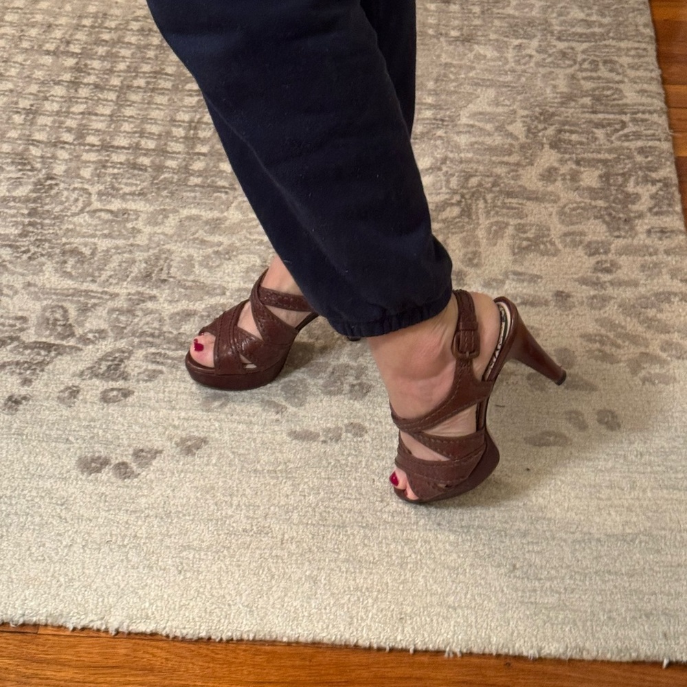 Prada Brown Strappy Leather Heels 36.5 - Picture 6 of 13
